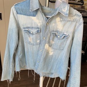 Mother cropped jean shirt